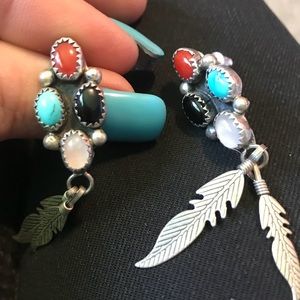 Natural stone in sterling silver feather earrings